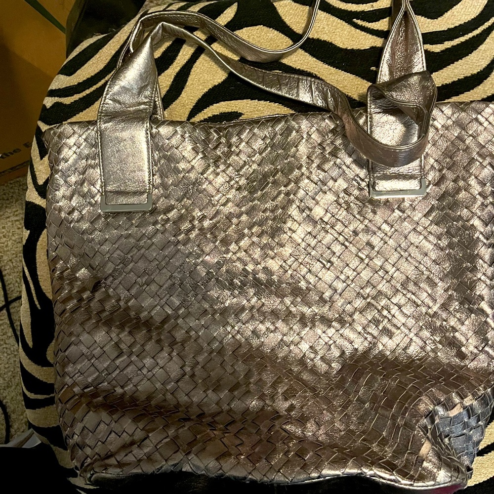 Elliott Lucca Leather Silver Woven Purse